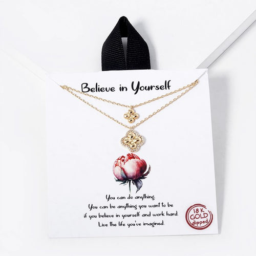 Dainty Layered Chain Link Necklace Featuring Cubic Zirconia Accented Pendant “Believe in Yourself”