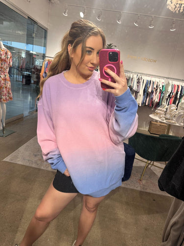 Ombre 3 Color Corded Crew Sweatshirt Moon Ryder Cotton Candy Large