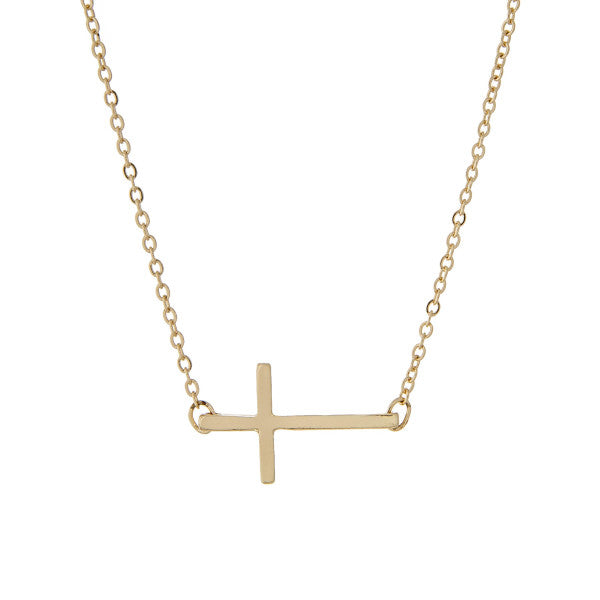 East West Cross Necklace- Gold