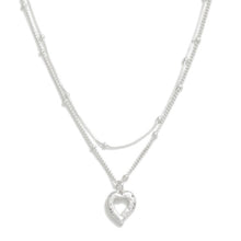 Load image into Gallery viewer, Layered Chain Link Necklace With Heart Pendant Silver