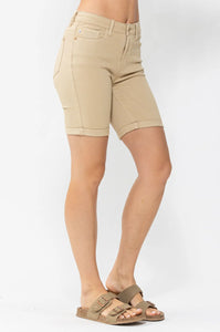 Khaki Cuffed Bermuda Mid Rise Judy Blue Shorts