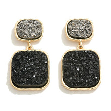 Load image into Gallery viewer, Square Metal Backed Druzy Cluster Drop Earrings With Druzy Cluster Stud Posts
