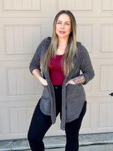 Load image into Gallery viewer, Hooded Waffle Cardigan - Charcoal