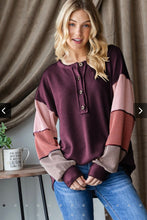 Load image into Gallery viewer, Ribbed Button Colorblock Sleeve Top by Heimish (Plus)