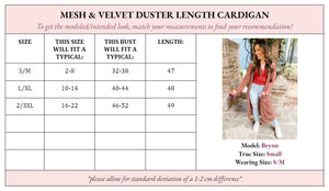 Mabel Mesh & Velvet Duster Cardigan by WLM (L/XL)