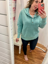 Load image into Gallery viewer, Half Button Hooded Pull Over w/Kangaroo Pocket Teal