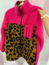 Load image into Gallery viewer, Tori Pink Leopard zip-up sherpa