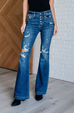 Load image into Gallery viewer, Gabriella Mid Rise Distressed Button Fly Flare Jeans