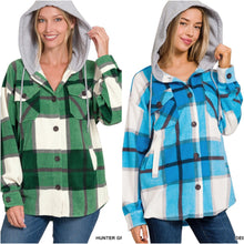 Load image into Gallery viewer, Plaid Drawstring Hooded Fleece Shacket