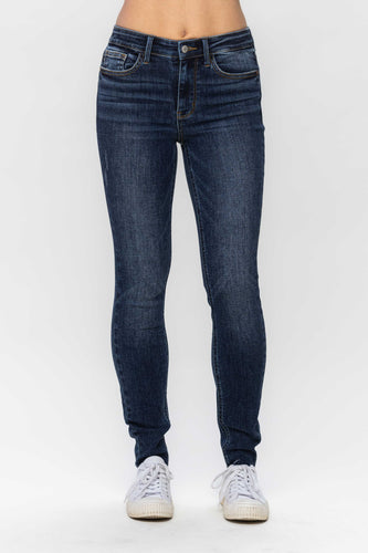 Mid Rise Vintage Raw Hem Skinny Judy Blue Jeans
