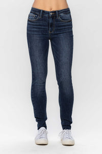 Mid Rise Vintage Raw Hem Skinny Judy Blue Jeans 82527