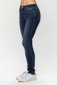 Mid Rise Vintage Raw Hem Skinny Judy Blue Jeans 82527