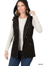 Load image into Gallery viewer, Drawstring Waist Hooded Utility Vest (Black)