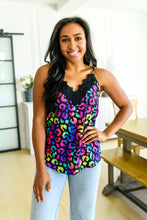 Load image into Gallery viewer, Lace V neck Tank Top (Black Neon Leopard)