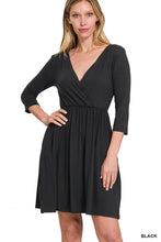 Load image into Gallery viewer, Buttery Soft Surplice Pocket Dress 3/4 Sleeve Black