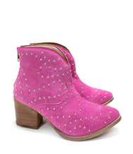 Load image into Gallery viewer, Twilight Studded Heeled Ankle Boot in Magenta