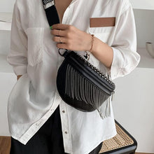 Load image into Gallery viewer, Studded Faux Leather Crossbody Sling with tassels White