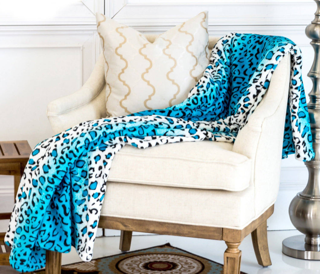 Leopard Turquoise Soft Plush Warm Cozy Bed Throw Blanket