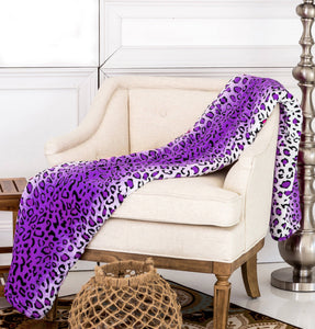 Leopard Purple Soft Plush Warm Cozy Throw Flannel Blanket
