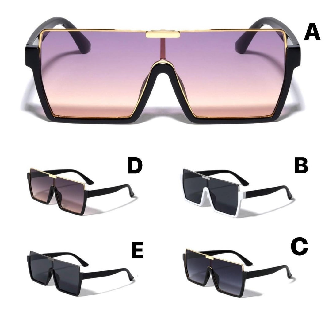 Flat Top One Piece Shield Rectangle Sunglasses